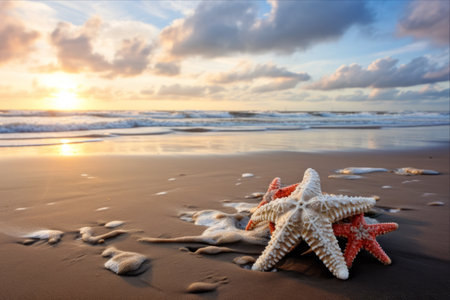 Serene Resilience: Starfish Amidst the Winter Sands on the North Sea Coast of the Netherlandsの素材