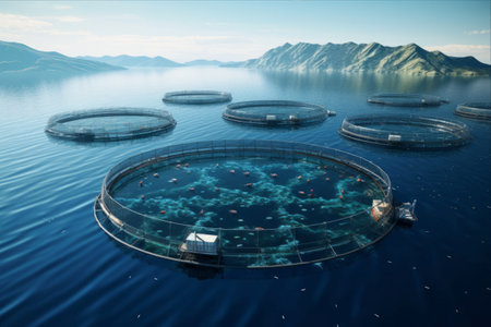 Exploring the Potential of Round Net Fenced Fish Farms in the Open Seaの素材