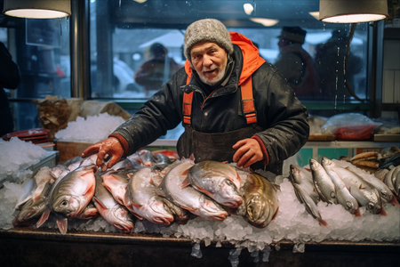 Frozen Delights: Exploring the Bountiful Seafood on Ice at the Fish Marketの素材