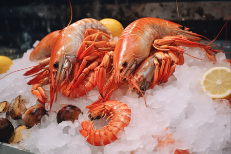 Freshly Caught Seafood on Ice: A Visual Feast at the Fish Marketの素材