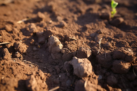 Tending the Fields: Capturing the Beauty of Cultivated Plowed Soil in Agricultural Land - A Close-Up Perspective [AR 3:2]の素材