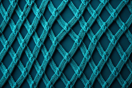 Turquoise Cotton Macrame Fragment: Rhombuses and Lines in a 3:2 Artistic Designの素材