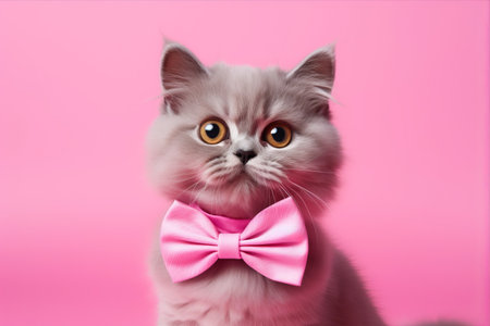 Purrr-fectly Adorable: The Bow-Tied Cutie on a Pink Canvasの素材