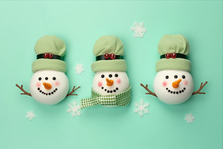 Festive Delights: Adorable Snowman-themed Christmas Headbands Embrace Joyful Holiday Spirit on a Vibrant Green Canvas!の素材