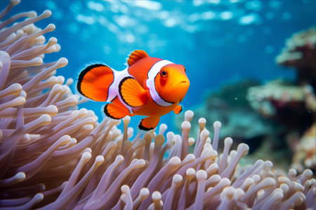 Vibrant Clown Fish Flourishing on a Lush Coral Reefの素材