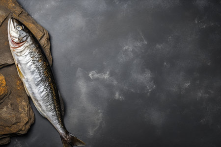 Mediterranean Delight: Smoked Mackerel on a Serene Stone Background - Perfect Canvas for Your Culinary Creativity!の素材