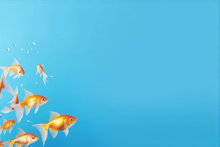 Captivating Collage: Aquatic Goldfish in a Serene Blue Setting - A Dynamic Banner with Copy Space and Mockup Templateの素材
