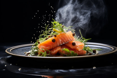 Savor the Delight of Smoked Salmon Perfection on a Stunning Dishの素材