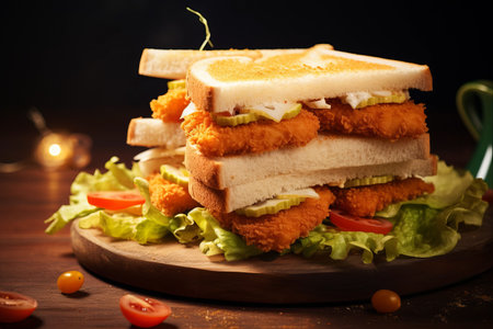 Delicious Fish Sticks Sandwich: A Mouthwatering Close-Up (AR 3:2)の素材