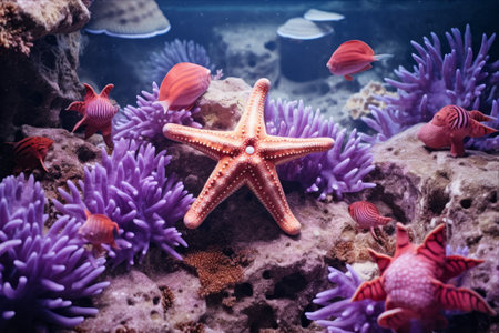 Majestic Underwater Encounter: Starfish and Purple Sea Urchinsの素材
