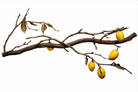 The Desolate Beauty: An Exploration of Dead Lemon Branches, Dry Tree Branches, and Cracked Bark on Isolated White Backgroundの素材