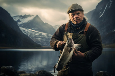 A Catch to Remember: Fisherman's Triumph on the Lofoten Islandの素材