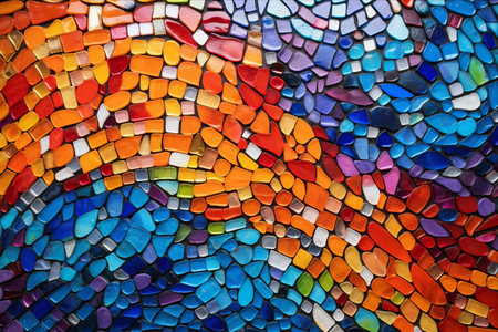 Gleaming Splendor: A Vibrant Display of Colorful Glass Mosaic Art and Abstract Wall Backgroundの素材