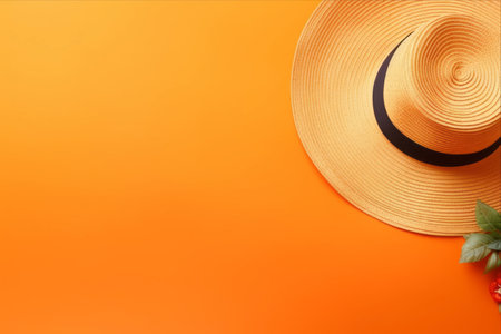 Beach Vibes: Stylish Summer Accessories on Vibrant Orange Backgroundの素材
