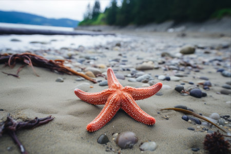Discovering Alaskan Wonders: Unveiling a Starfish on the Beachの素材