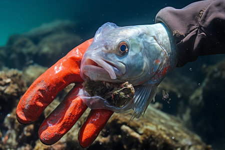 Toxic Consequences: Devastating Adverse Effects of Plastic Waste on Marine Habitats - Unveiling the Grim Fate of Comber Perch Fishの素材