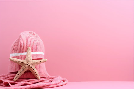 Festive Starfish: Rocking a Pink Hat and Scarf on a Christmas Vacationの素材