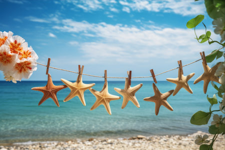 Sunny Beach Delight: Whimsical Starfish Summer Decor with Floral Lettersの素材
