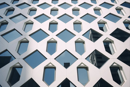 Architectural Brilliance: Exploring the Captivating Modern Building Adorned with Elegant Geometric Decorationsの素材