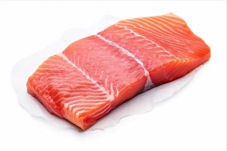 Captivating Visuals of Exquisite Steak Fish Salmon on White Backgroundsの素材
