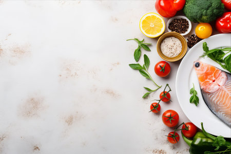 Wholesome Delights: A Fusion of Mediterranean and Healthy Diets! Steam Salmon and Veggies on Gluten and Lectin-Free Plateの素材