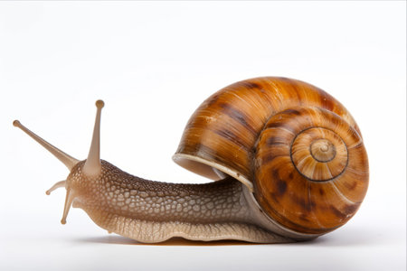 Delicate Delights: Captivating Garden Banded Snail on a White Canvasの素材