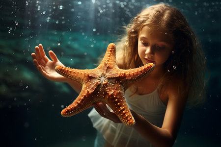 Tropical Underwater Bliss: A Starfish Encounter in the Deep Blueの素材