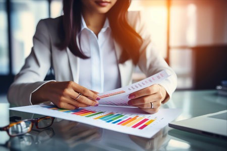 Empowering Efficiency: Unveiling Business Insights through Tender Female Hands in an Accounting Officeの素材