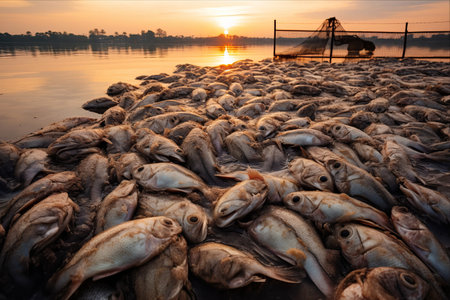 Massive Tilapia Fish Mortality in Thailand's River Cages --ar 3:2の素材
