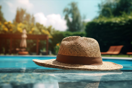 Summertime Style: Rocking a Straw Hat at the Pool!の素材