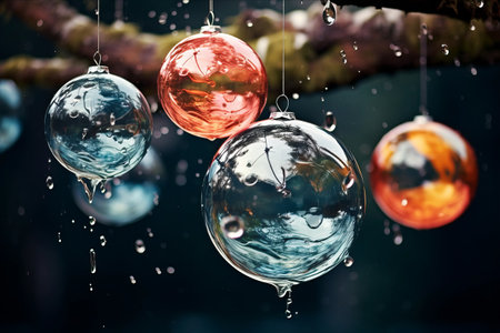 Enchanting Aquatic Display: Captivating Glass Ornaments Floating in Water --ar 3:2の素材