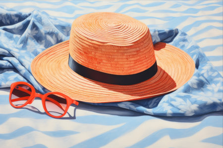 Sunny Style: Embracing Summer with a Beach Towel, Hat, and Sunglasses (AR 3:2)の素材