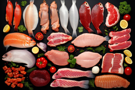 Gourmet Delights: A Bountiful Array of Fresh Meat, Chicken, and Fishの素材