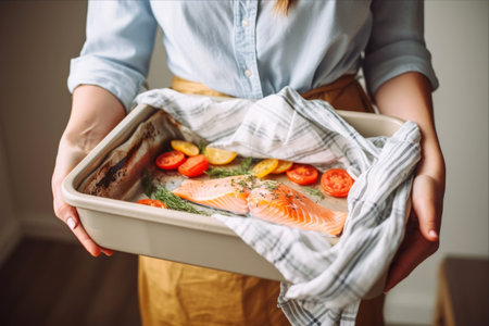 Baking Delights: Mastering Culinary Skills with a Young Woman's Exquisite Salmon Dishの素材