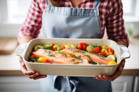 Deliciously Baked Salmon and Vegetables: A Culinary Delight in Home Kitchenの素材