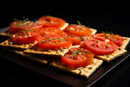 Delicious Tomato Snack: Savory Tomato Goodness Served on Crispy Crackers!の素材