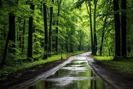 Mystical Serenity: Exploring the Enchanting Forest Road of ÅrsÃ©g After a Refreshing Rainfallの素材