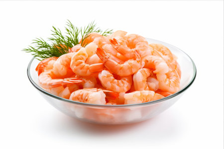 Exquisite Delicacy: The Captivating White Isolation of Fresh Shrimps in a Bowlの素材