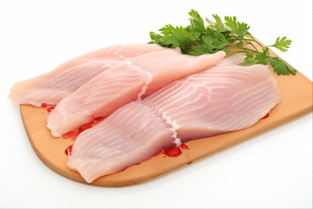 Fresh Dolly Fish Fillet: Sliced and Isolated - Transparent PNG (AR 3:2)の素材