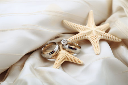 Seaside Sparkle: Wedding Rings Adorned with Starfish on Cushionの素材