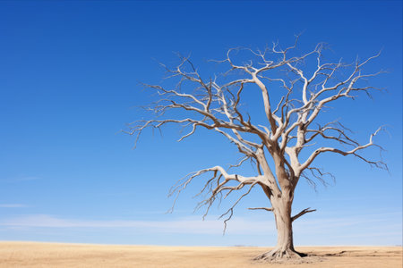 Serene Beauty: A Dry Tree Against a Canvas of White Clouds and Blue Skyの素材