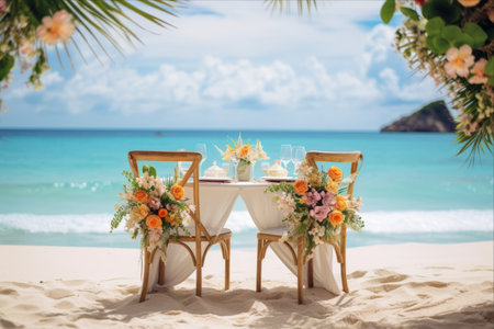 Tropical Bliss: Exquisite Wedding Table and Floral Set-up on a Beach Paradiseの素材