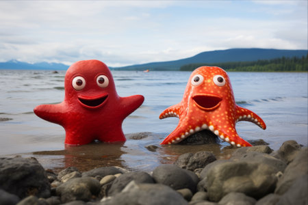 Rare Capture: Homer's Astonishing Encounter with a Duo of Starfish in 3:2 ARの素材