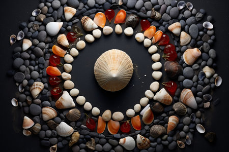 Soothing Vacation Vibes: A Wellness Picture Timeout Amid Stones, Shells, Labels, and the Corona Virus (AR 3:2)の素材