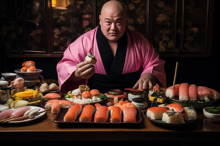 Serving Up Sushi: Unveiling the Irresistible Appetite of 'The Man who Eats Sushi --ar 3:2'の素材