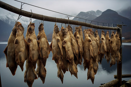 Cultural Preservation of Drying Cod in the Enchanting Lofoten Islands, Norwayの素材