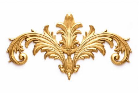 Exquisite Golden Decorative Architectural Element: Exclusively Isolated on a White Backgroundの素材