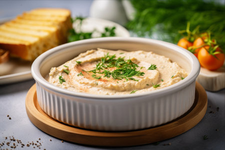 Delicious Traditional Fish Pate Served in a Charming Ceramic Dish - A Captivating Culinary Delightの素材