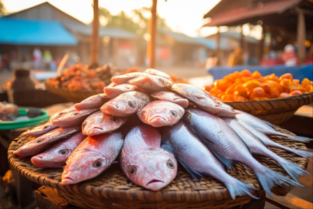 The Bountiful Catch: A Vibrant Display of Fresh Fish in Kerala's Market on January 24th, 2016の素材