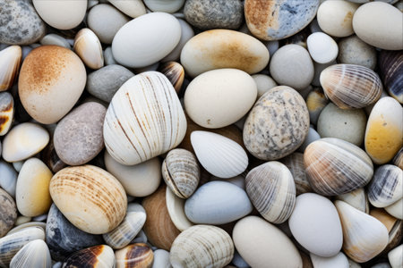 Coastal Elegance: The Serenity of White Beach Stones and Shellsの素材